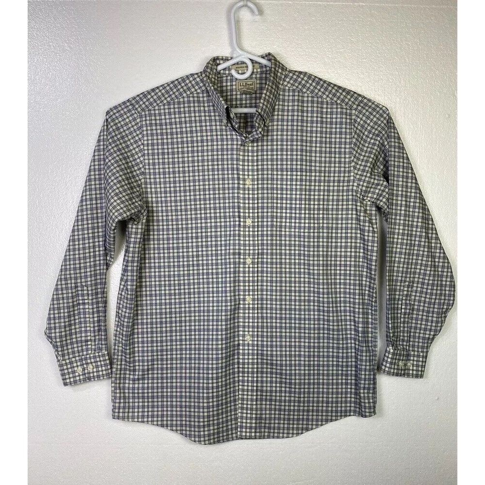 L.L. Bean Shirt Mens L wrinkle Resistant Blue plaid Long sleeve Button up Pocket